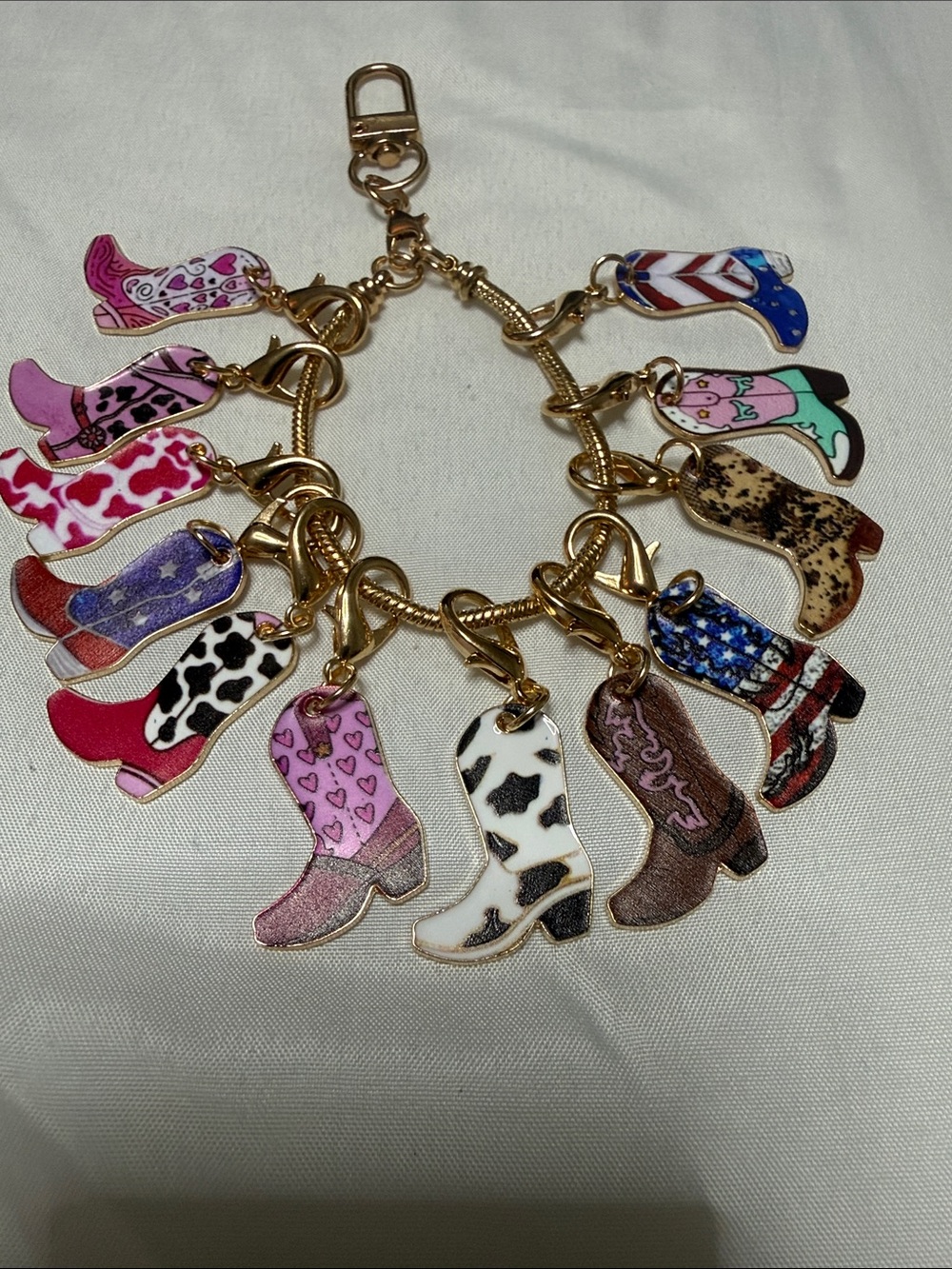 Gold-Tone Cowboy Boot Charm Keychain - Multicolor